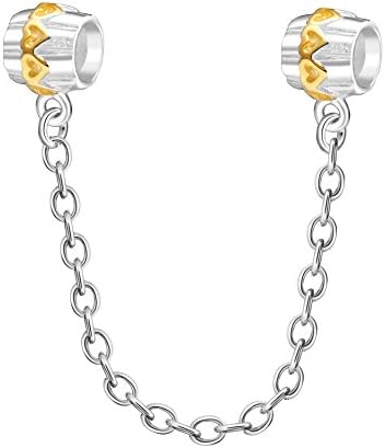 Gold Love Heart Safety Chain 925 Stering Silver Crew Threaded Safety Chain for European Bracelet