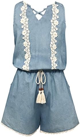 Smukke, Big Girls Vintage Lace Trimmed Romper with Pockets (Many Options), 7-16