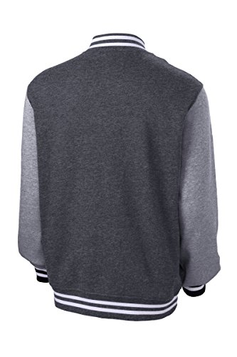 Men's Classic Fleece Letterman Varsity Jacket - GREY - 4XL - Thumbnail 2