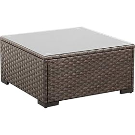 Rattaner Patio Furniture Wicker Coffee Table Outdoor Garden Square Side Table with Tempered Glass Top Brown 41nVYzsI9mL