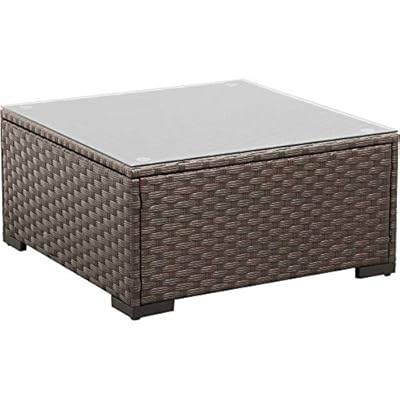 Rattaner Patio Furniture Wicker Coffee Table Outdoor Garden Square Side Table with Tempered Glass Top Brown 41nVYzsI9mL