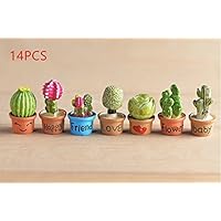 URToys 14Pcs Artificial Cactus Pot Fake Flower Fairy Micro Garden Statue Miniature Bonsai Terrarium Jardin Home Resin Craft Decoration