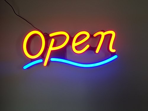 LED Neon Open Sign - Wavy Line Shape Blinking Option 9"x22" Size with Remote Control,Neon Sign Open,Business Open Sign Advertisement Board Electric Display Sign