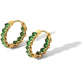 Emerald Cubic Zirconia Huggie Hoops Earrings for Women Stainless Steel Earrings Geometry Round Hoop Earrings Xmas Holiday Elegant Ear Jewelry