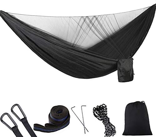 HOKUGA Hammock Swing - 290 x 140cm Outdoor Hammock Swing with Integrated Mosquito Curtain Bugs Net Extension Straps Clips Ground Rope Ground
