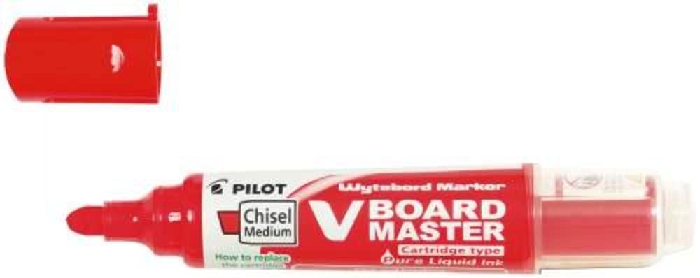 Pilot Begreen Recycled V Board Master Whiteboard Marker Chisel 2.2 - 5.2 mm Tip - Red, Box of 10