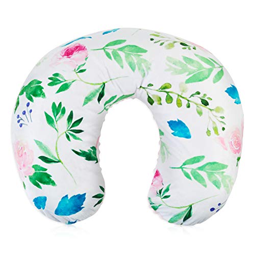 BORITAR Nursing Pillow Slipcover Minky for Boys and Girls, Super Soft Classic Nursing Pillow Cover with Beauty Floral Pattern Printed and White Dotted Backing