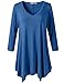 JollieLovin Womens Plus Size 3/4 Sleeve V Neck Flowy T Shirt Casual Swing Tunic Top (Steel Blue, 1X)