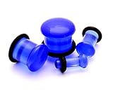 Blue Single Flare Glass Plugs - 0g - 8mm - Sold As a Pair