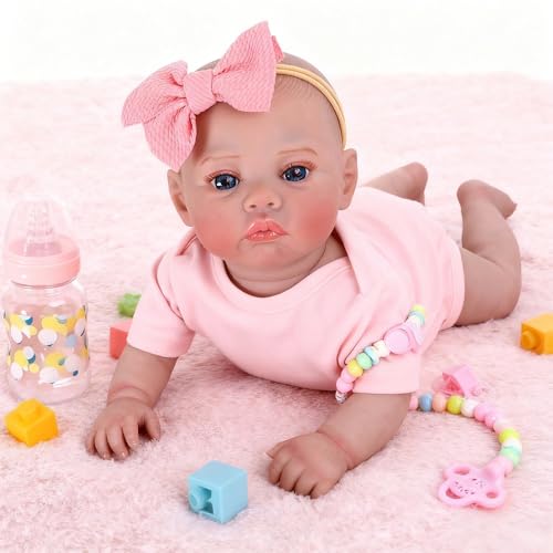 Bebê Reborn Silicone Boneca Menina Realista Olhos Azuis 48cm Pode Dar Banho