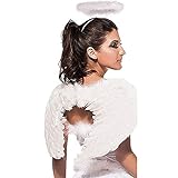 Jackcell Angel Wings and Halo Headband for Kids Costumes, Feather Dress up Fancy Cosplay Party for Girls Women Adults (White-Small 17.7