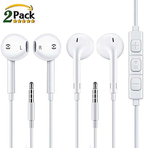 Iphone Earphones, Zeakko In Ear Earbuds Wired with Mic Stereo Wired In-Ear Earphones 3.5mm Jack Headphones for iPhone 6 S Plus, Apple, Samsung Galaxy Note Series, Huawei, Lg, Ios,2 Pack Earphones