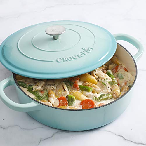 Crock Pot Artisan Enameled Cast Iron Braiser W/Lid, 5 Quart, Aqua