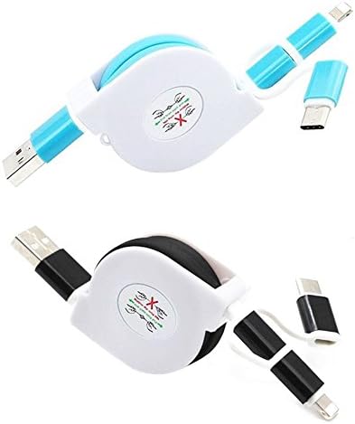 Retractable Lightning Cable, SBOZ 2 Pack Micro USB/Type C/Lightning Cable 3 in 1 Fast Data Sync Charging Cable for iPhone 8/7/6/5, HUAWEI, Samsung, Blackberry, LG (Black, Blue)