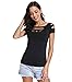 Suimiki Women's Cut Out Trendy Party Short Sleeve Shirt Stretchy Blouse Casual Top Black