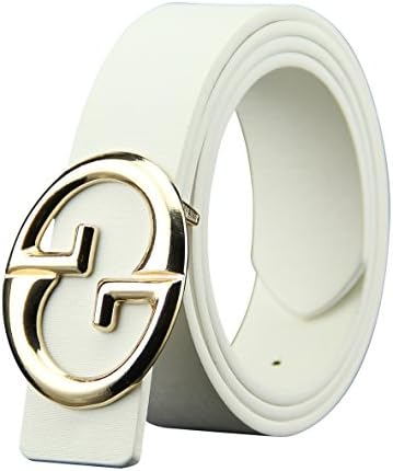 ALAKA Double G Letter Metal Buckle Mens Belt (Antique White)