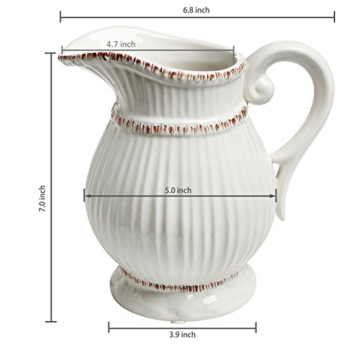 MyGift Decorative Vintage Pitcher Vase White Ceramic Antique Style