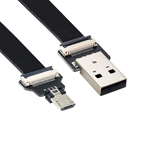 NFHK USB 2.0 Type-A Male to Micro USB 5Pin Male Data Flat Slim FPC Cable for FPV & Disk & Phone 20CM