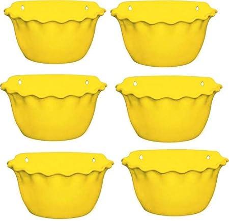 Airex Plastic Wall Mounted Balcony Platinum Planter Pots (9 inch, Yellow, Pack of 6) Plant Container (Plastic, External Height - 13 cm)