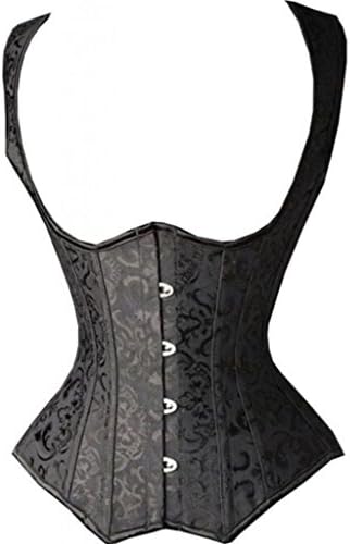 Steampunk Punk Rock Shoulder Strap Underbust Corset Waistcoat Top Black 2XL