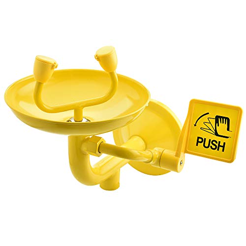 SEAAN Emergency Eyewash Station Wall Mounted Eye Face Washer Shower Stainless Steel Bowl Double Mouth Push-Handle Control Built-in Filter ABS Anti-Corrosion Coating