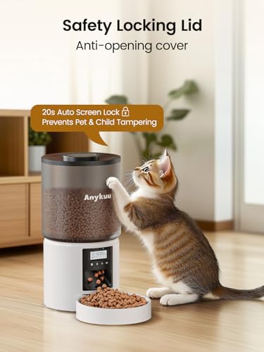 Automatic Cat Food Dispenser 4L Cat Food Dispenser with Programmable Timer and 10S Registration Dispenser Cat Food 1-6 Meals a Day for Small and Medium Pets