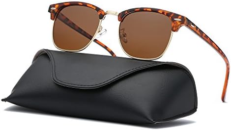 Ray Parker Classic Clubmaster Horn Rimmed Semi Rimless with Polarized Lenses for Men Sunglasses RP6623 with Demi Brown Frame/Brown Lenses