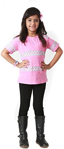 Kidopedia Girls Patched Printed Top/T-Shirt Pink Casual Wear|