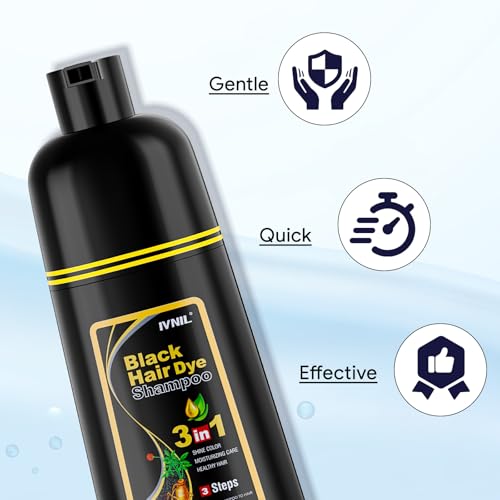Ivnil Black Hair Dye Shampoo 3 in 1 Semi Permanent Hair Color Shampoo for Women & Men for Gray Hair Coverage, shampoo para pintar el cabello