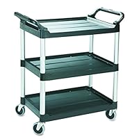 Rubbermaid Commercial Products Heavy Duty 3-Shelf Rolling Service/Utility/Push Cart, 200 lbs. Capacity, Black, for Foodservice/Restaurant/Cleaning (FG342488BLA)