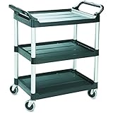 Rubbermaid Commercial Economy Plastic Cart, Three-Shelf, 15"H x 19" L , 200 lb Capacity, Black (FG342488BLA)