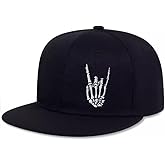 Skeleton Finger hat Flat Bill Snapback Hats Embroidered Black Snap Backpack Hat for Men Women Skull Adjustable Baseball Caps Dad Trucker Hat