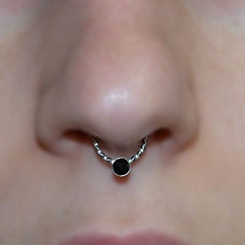 Septum Ring 16g Silver Nose Piercing 3mm Onyx Septum Piercing Tragus Ring