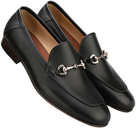 Firenze Atelier Men's Handmade Full Grain Leather Bit Slip-on Loafers Penny Loafers (US 9, Black)