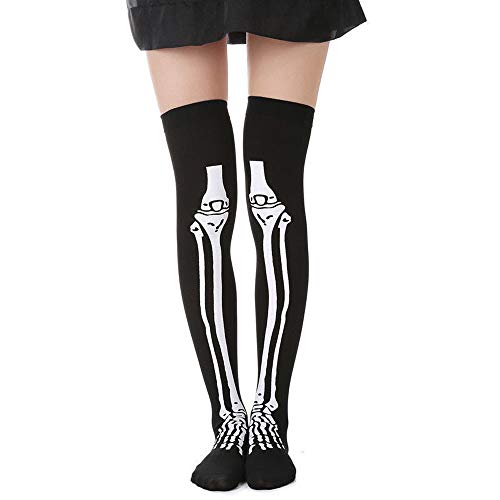 LiPing 1Pairs Skeleton Bone Foot Halloween Over The Knee Costume High Stockings Socks Slimming Compression Tights,Elastic Stretch Shaper for Legs (A)