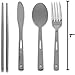 13 Piece Stainless Steel Family Cutlery Picnic Utensil Set with Travel Case for Camping | Hiking | BBQs - Includes Forks | Spoons | Knifes | Chopstick, Plus Nylon Commuter Case (Black)