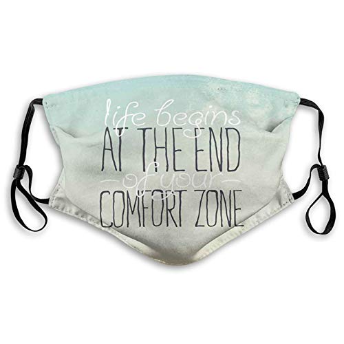Snug Windproof masks,Way of life,Motivational Life Begins at The Finish of Your Consolation Zone Phrases Idea Print,Multicolor，Printed Facial decorations for grownup SIZE:M