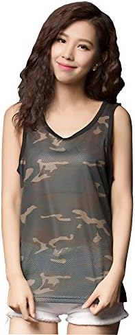 HaoMing Women's Scoop-Neck Sleeveless Print T Shirt Tank Top Tee Camis Green US L