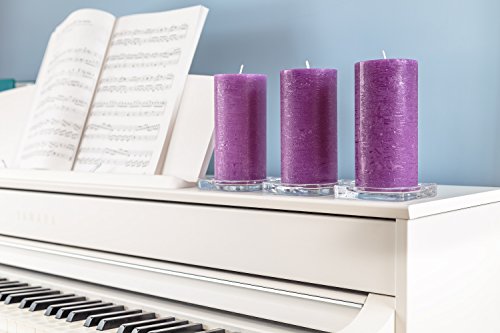 Set of 3 Purple Pillar Candles 3" x 6" Unscented Handpoured for Weddings, Church, Home Decoration, Relaxation, Spa, Smokeless Cotton Wick - Fragrance-Free by Melt Candle Company