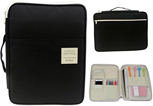 Channelook Multi-functional A4 Document Bags Files Portfolio Organizer Messenger iPad Handbag Storage Zippered Case for Travel Office (Black)