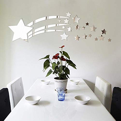 Iusun 3D Wall Sticker Removable Mirror Stars DIY Self-adhesive Wall Decal Wall Paper Decoration for Room Home Nursery Bedroom Office Supplies Gift - Ship From USA (Silver) - Thumbnail 4