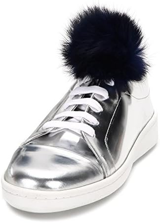 Miista Women's Adalynn Fashion Pom Sneakers Silver/Blue Pom Pom SZ 38