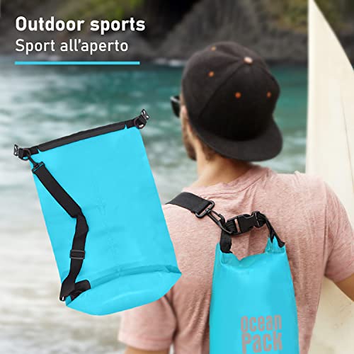 Dry Bag, Waterproof Backpack, Roll Closure and Shoulder Strap, Waterproof Mobile Phone Bag and Waist Bag for Sea Boat Fishing Rafting Beach Water Sports (Light Blue, 5L)