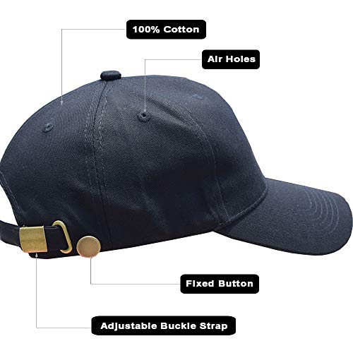 Bluemary Cotton Baseball Cap-Contain with Detachable Buckle Baseball Cap,Classic Adjustable Sun Hats for Men Women (Black)