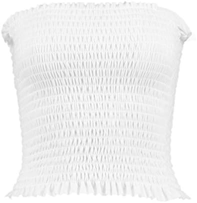 R KON New Ladies Girls Crepe Shirred Smocked Tube Sheering Boobtube Top (ML, Cream)