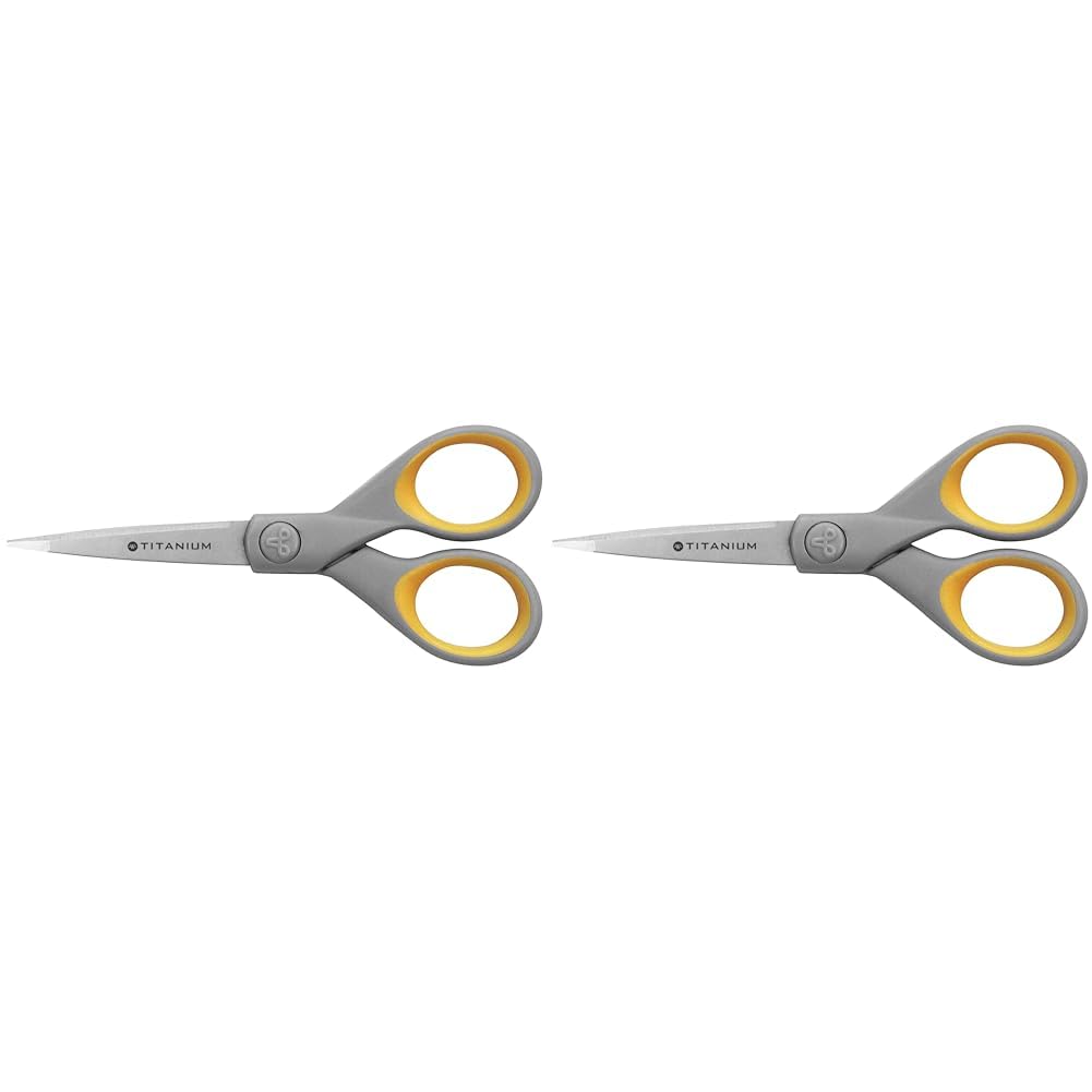 Westcott 5-inch Titanium Scissors, Yellow (Pack of 2)