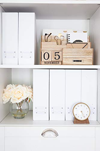 Blu Monaco Foldable White Magazine File Holder with Leather Label Holder – Set of 6 – Cardboard Magazine File Boxes Desk File Organizer