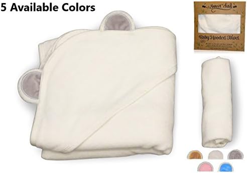 Sweet Child 100% Bamboo Premium Hooded Baby Towel and Washcloth Set for Baby Boy Or Girl (35"x35", White-Grey Ear)