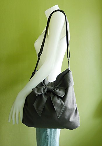 Virine grey shoulder bag, cross body bag, messenger bag, everyday bag, handbag, travel bag, tote, bow, women - JENNIFER - Thumbnail 2