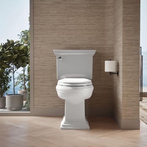 KOHLER 4636-RL-0 CACHET READYLATCH ELONGATED TOILET SEAT SLOW CLOSE, SOFT CLOSE TOILET SEAT QUIET LID, CONTOURED GRIP-TIGHT BUMPERS INSTALLATION HARDWARE, APARTMENT ESSENTIALS, WHITE